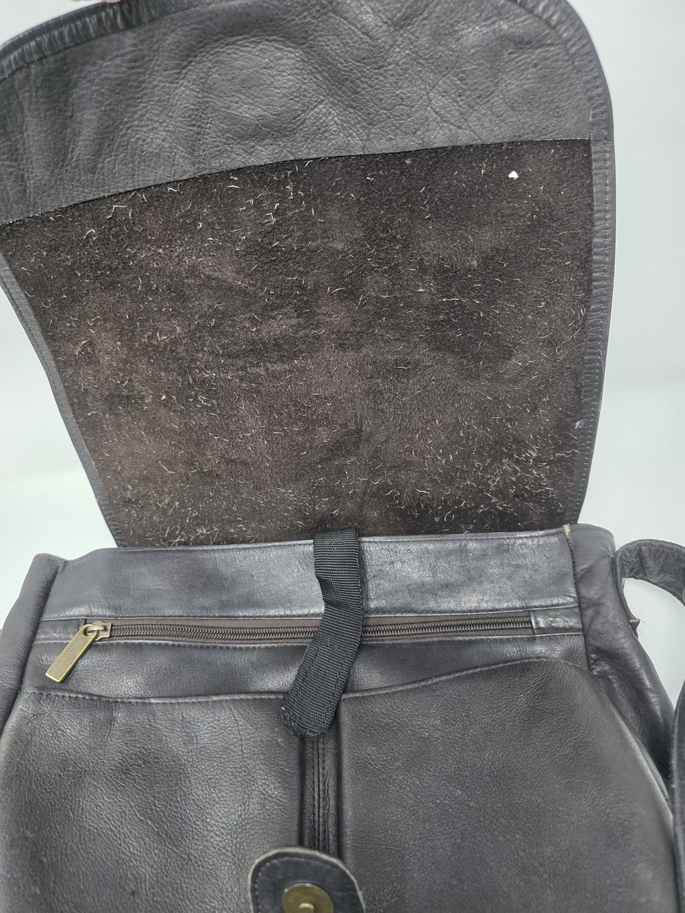Black Genuine Leather Messenger Bag Crossbody Hair-On-Hide Interior Flap